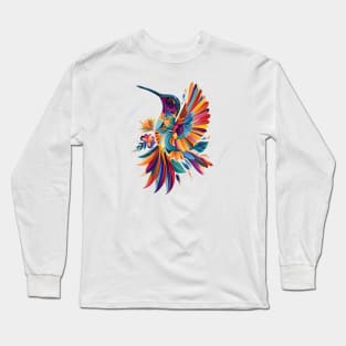 Rainbow Wings: Vibrant Hummingbird Long Sleeve T-Shirt